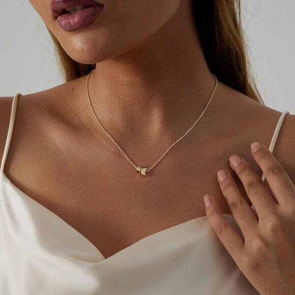Gold Moon and Star Necklace, Crescent Star Charm, Celestial, Moon Star Pendant - Picture 4 of 4